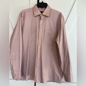 Peter England Orange and Purple Striped Dress Shirt
